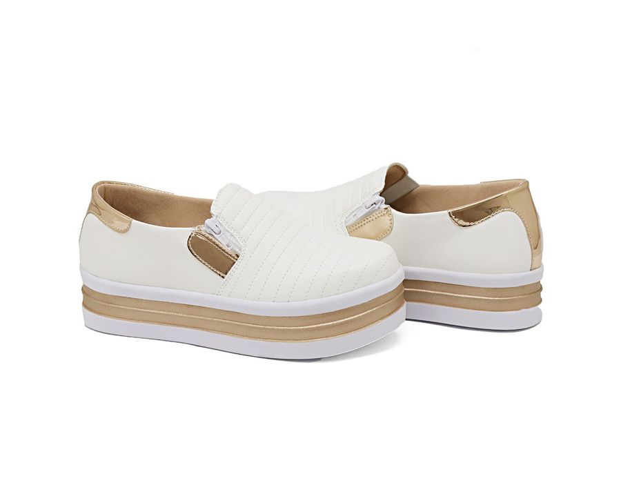 SlipOn Feminino Ziper Lateral DK Shoes Branco Rose