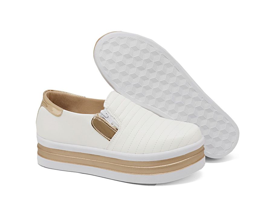 SlipOn Feminino Ziper Lateral DK Shoes Branco Rose