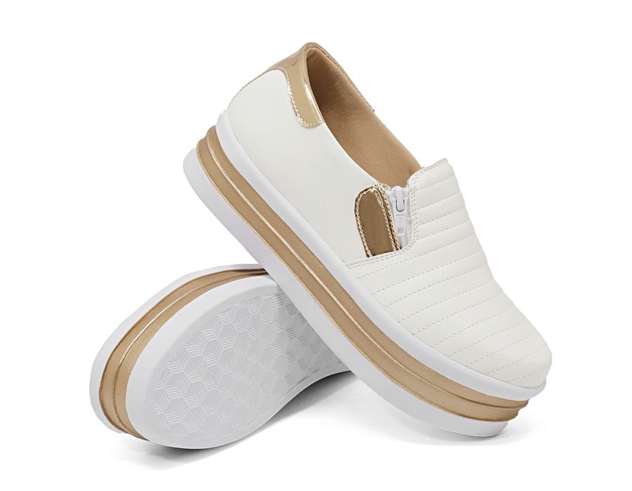 SlipOn Feminino Ziper Lateral DK Shoes Branco Rose