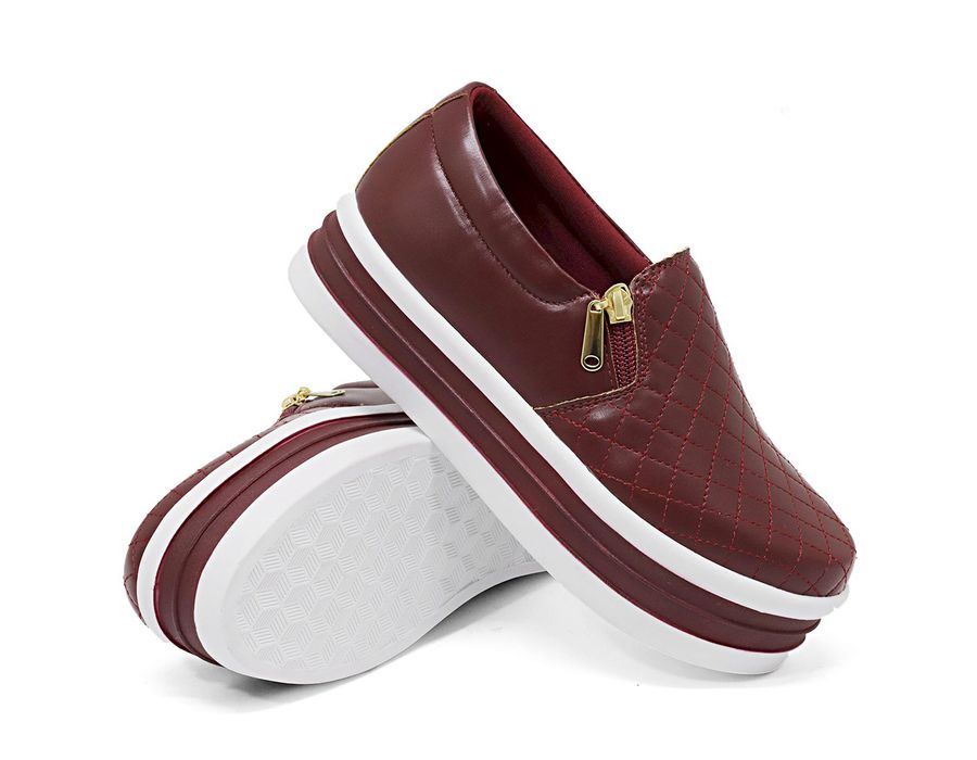 SlipOn Feminino Matelasse Ziper Lateral DK Shoes Bordo