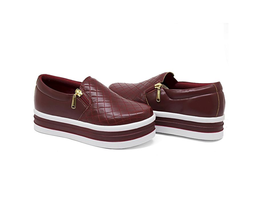 SlipOn Feminino Matelasse Ziper Lateral DK Shoes Bordo