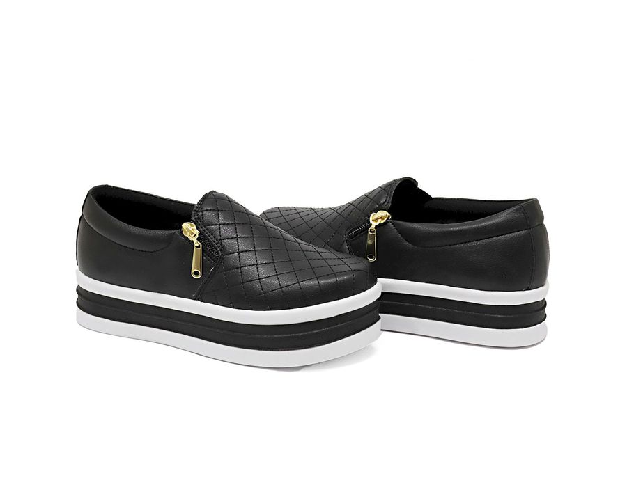 SlipOn Feminino Matelasse Ziper Lateral DK Shoes Preto