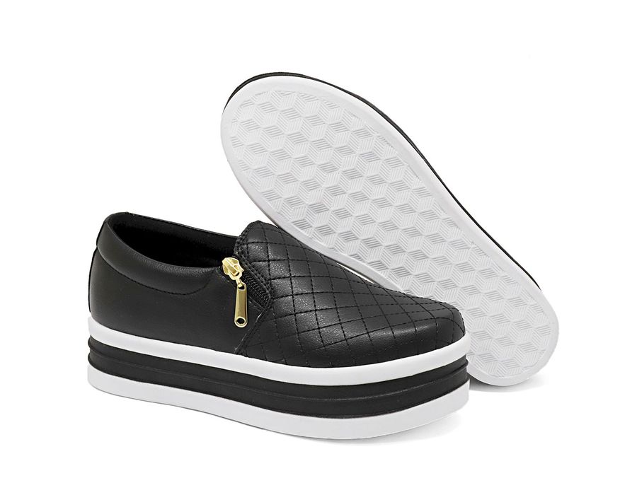 SlipOn Feminino Matelasse Ziper Lateral DK Shoes Preto