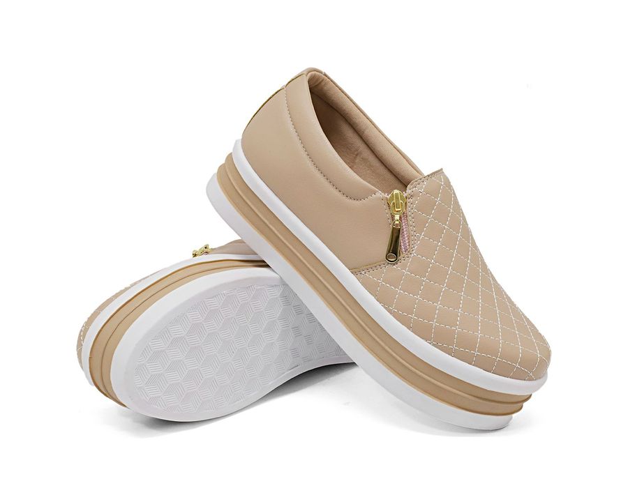 SlipOn Feminino Matelasse Ziper Lateral DK Shoes Rose Gold