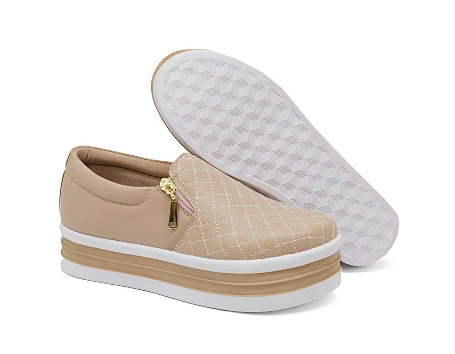 SlipOn Feminino Matelasse Ziper Lateral DK Shoes Rose Gold