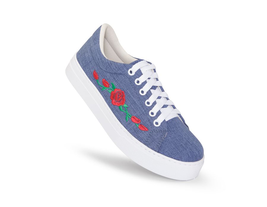 Tênis Siena Bordado Flor Dk Shoes Jeans Claro