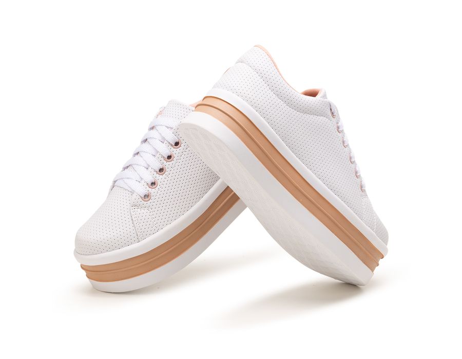 Tênis Casual Helena Branco Branco C/ Rose
