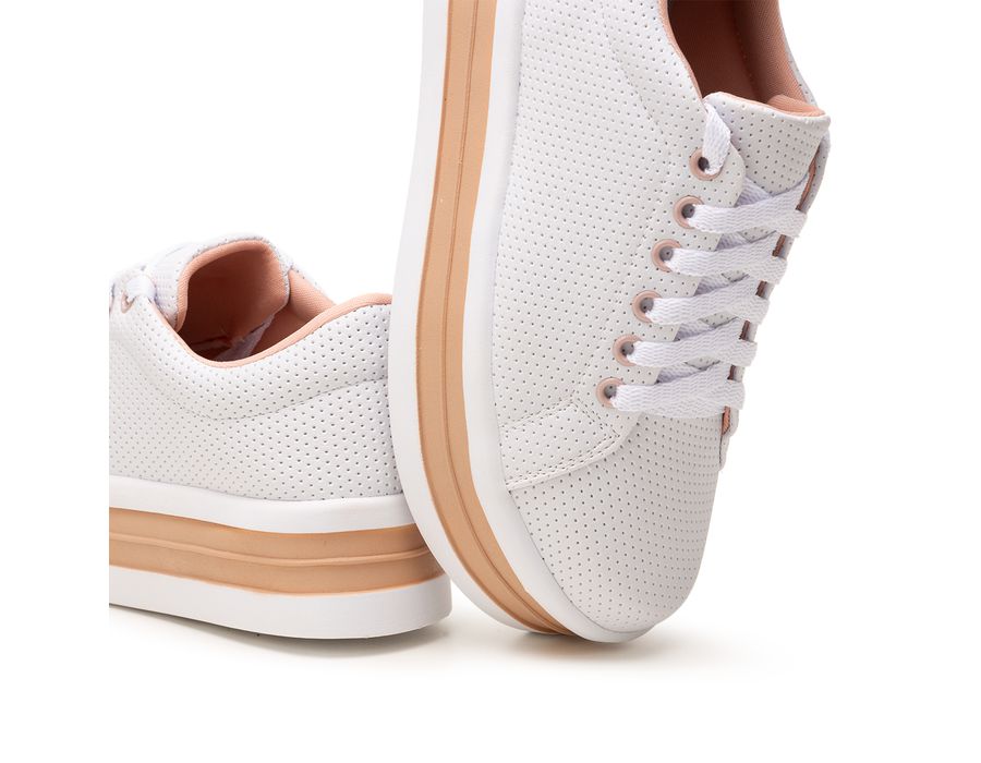 Tênis Casual Helena Branco Branco C/ Rose