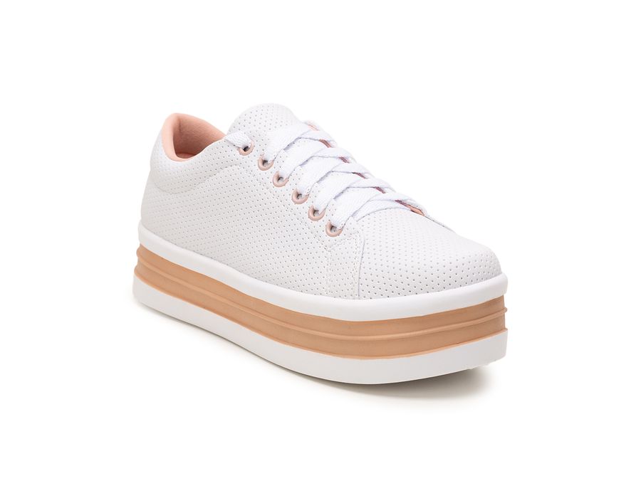 Tênis Casual Helena Branco Branco C/ Rose