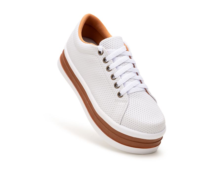 Tênis Casual Helena Branco Branco C/ Caramelo