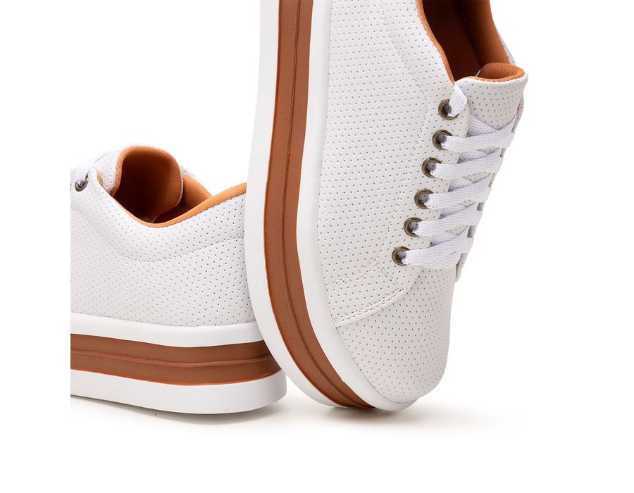 Tênis Casual Helena Branco Branco C/ Caramelo