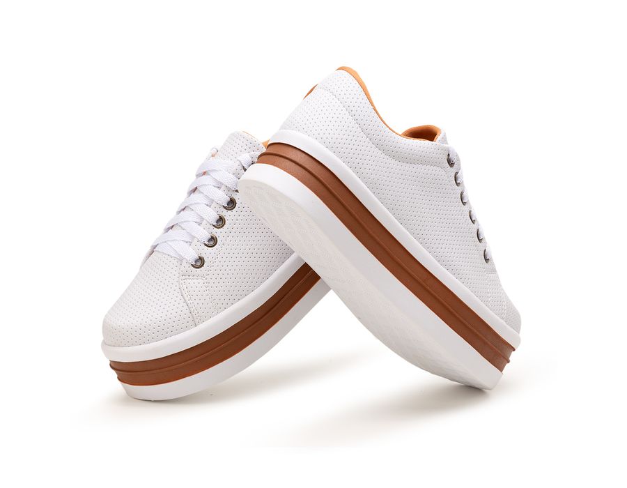 Tênis Casual Helena Branco Branco C/ Caramelo