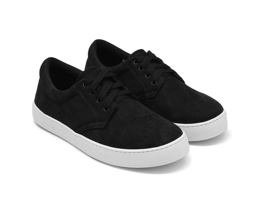 Tênis Casual Masculino Camurça com Cadarço Elástico Palmilha EVA Preto