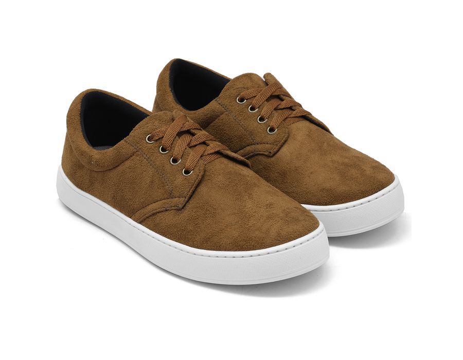 Tênis Casual Masculino Camurça com Cadarço Elástico Palmilha EVA Castanho