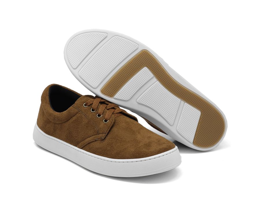 Tênis Casual Masculino Camurça com Cadarço Elástico Palmilha EVA Castanho