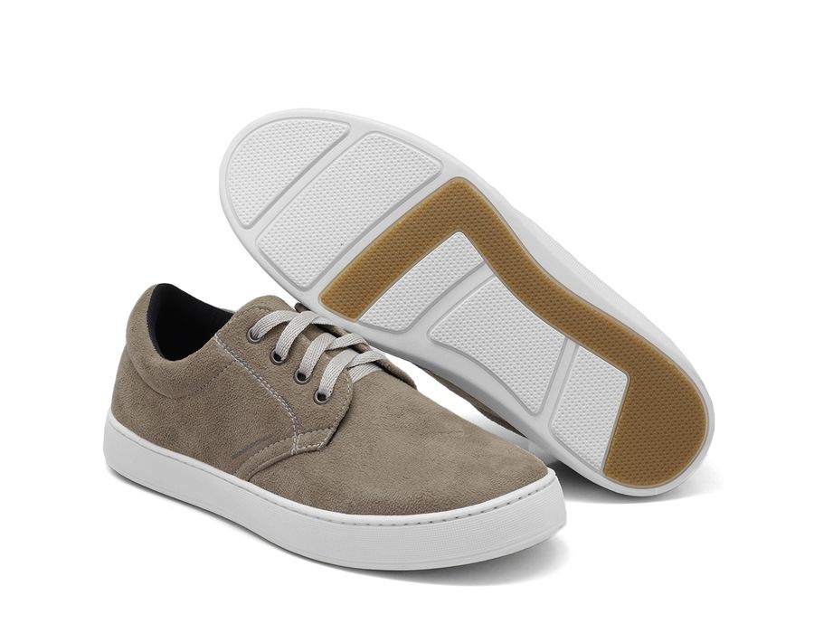 Tênis Casual Masculino Camurça Confortável com Cadarço Elástico + Palmilha EVA Cinza