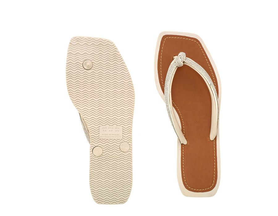 Chinelo Rasteira Feminina com Strass Delicada Nude