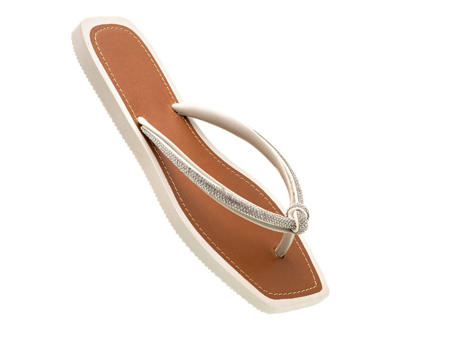 Chinelo Rasteira Feminina com Strass Delicada Nude