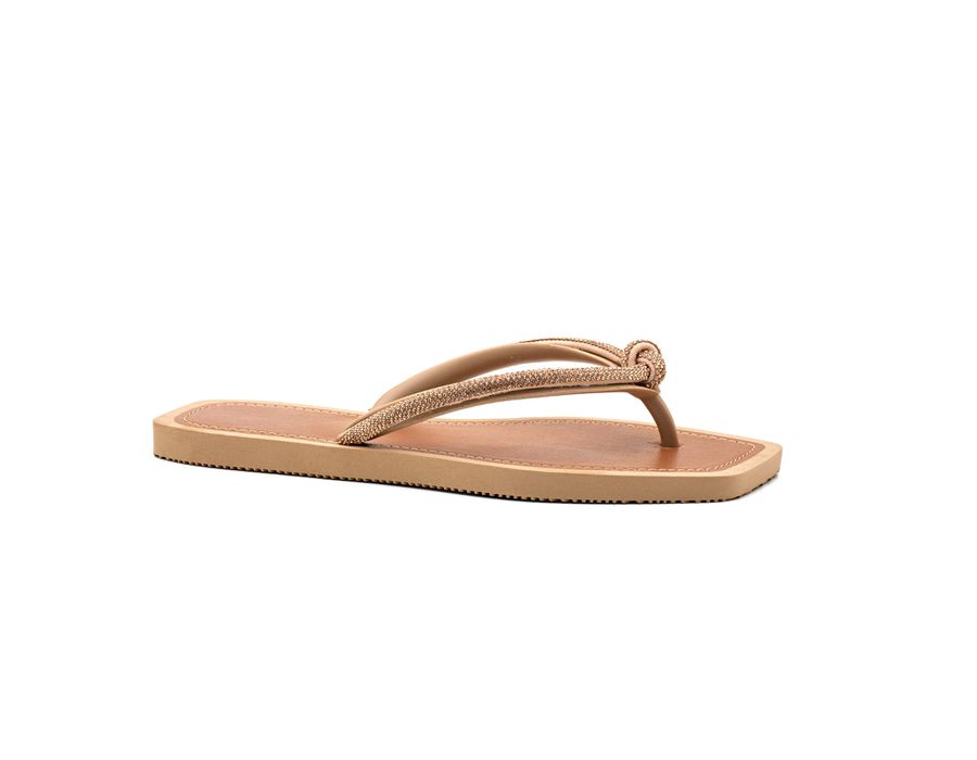 Chinelo Rasteira Feminina com Strass Delicada Nude