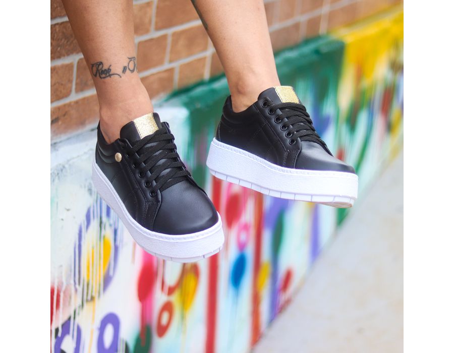 Tênis Casual Flat Amarrar Glitter DK Shoes Off White Couro Legítimo