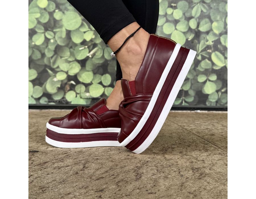 Tênis Slip On Calce Facil Nó Frontal Sola Alta Caramelo