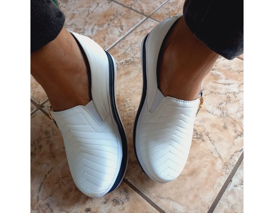Tênis Slip on Zíper Costura Frontal Sola alta Dk Shoes Branco Azul