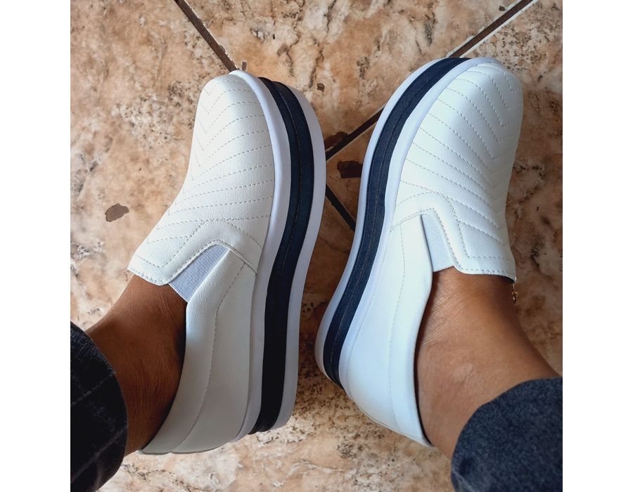 Tênis Slip on Zíper Costura Frontal Sola alta Dk Shoes Branco Azul