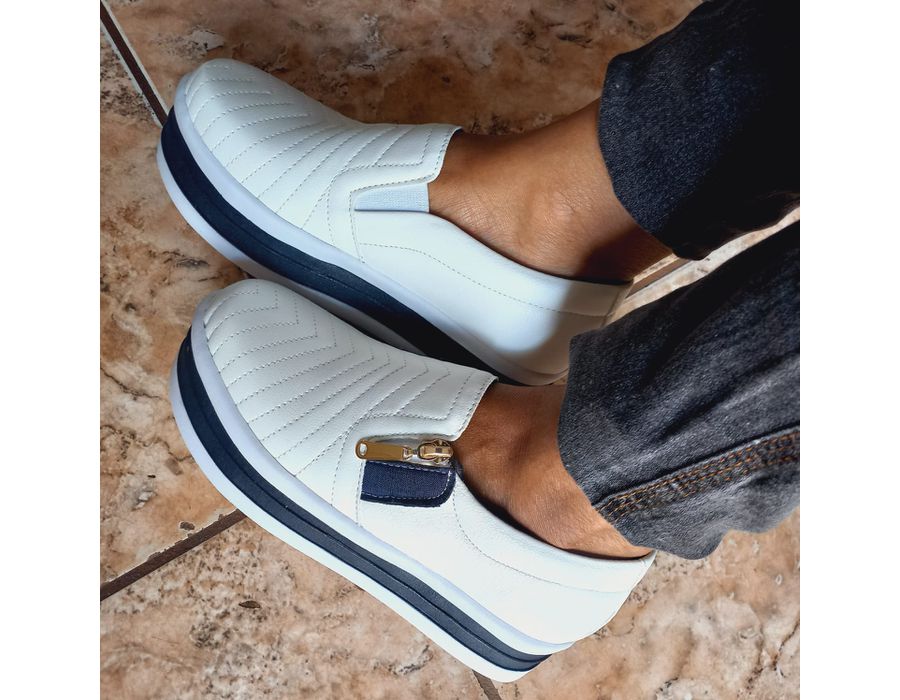 Tênis Slip on Zíper Costura Frontal Sola alta Dk Shoes Branco Azul