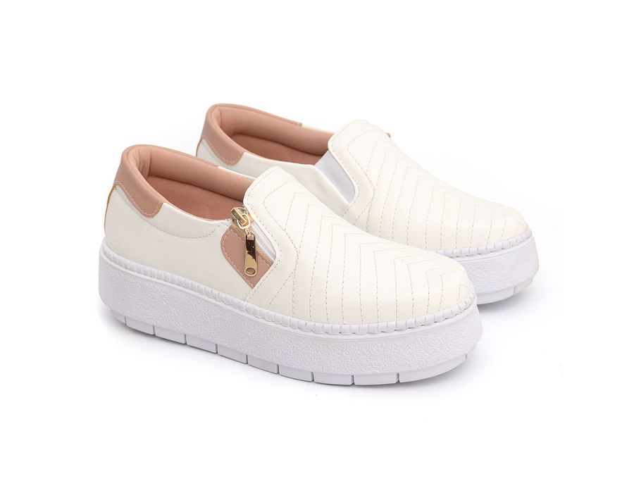 Tênis Slip Zíper Branco com Rose