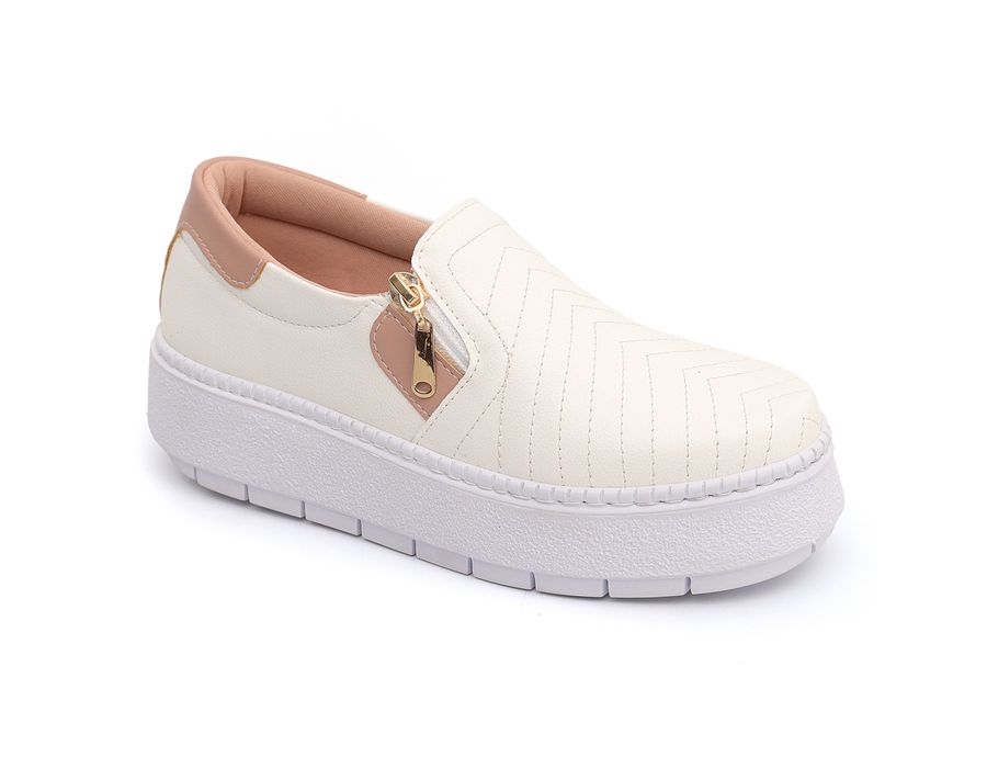 Tênis Slip Zíper Branco com Rose