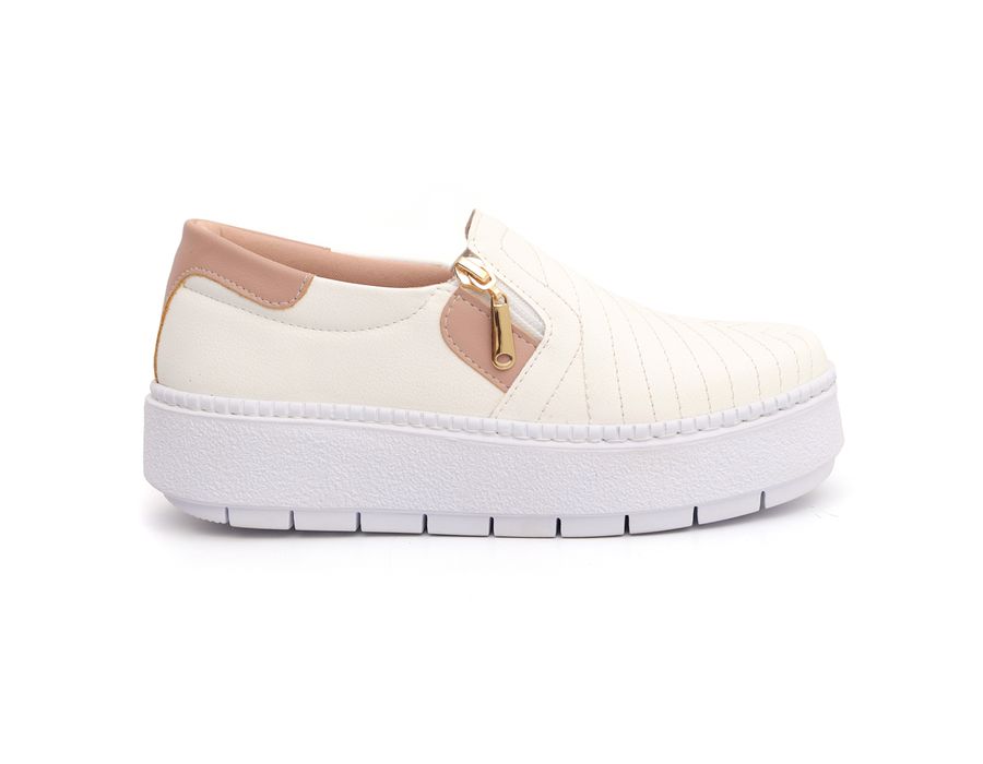 Tênis Slip Zíper Branco com Rose