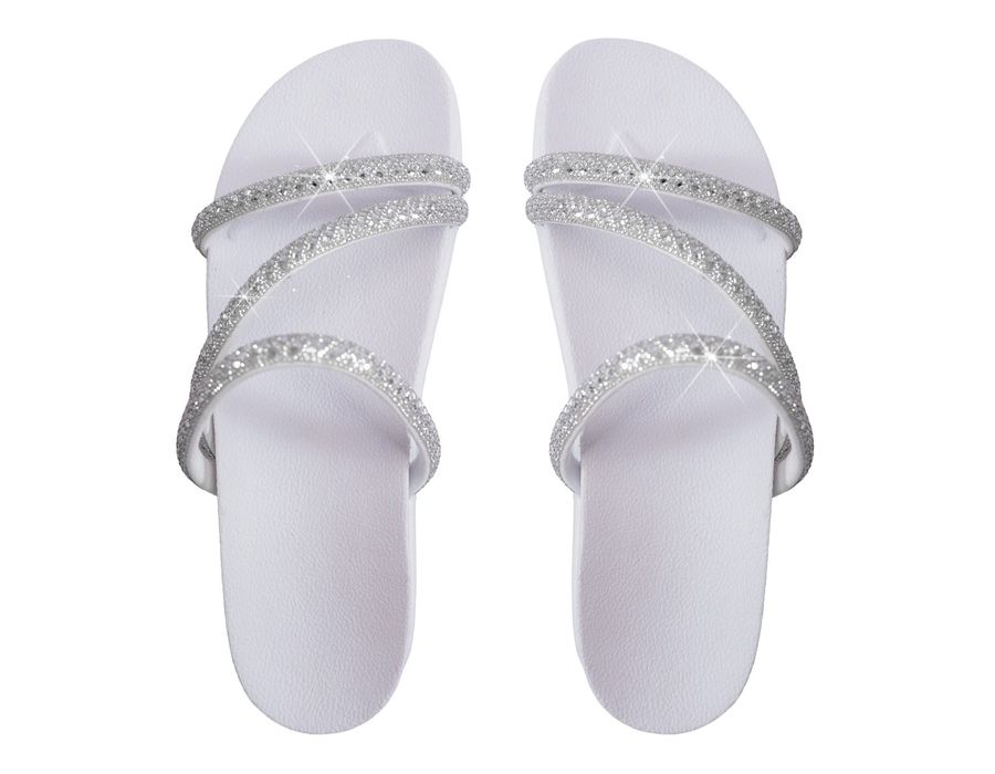 Sandália Rasteira Feminina com Pedrarias e Brilho Branca