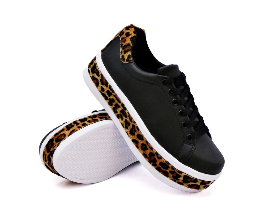 Tênis Meninas Casual Dk shoes Onça Flat Form Calçados Preto Onça