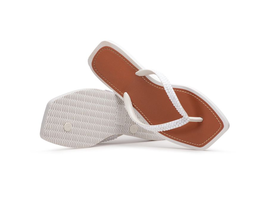 Chinelo Rasteira Feminina Com Strass Delicada Branco