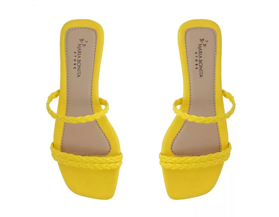 Sandália Rasteira Dk Shoes Bico Quadrado Trança Amarela