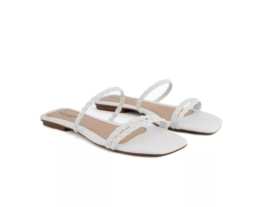 Sandália Rasteira Dk Shoes Bico Quadrado Trança Branco
