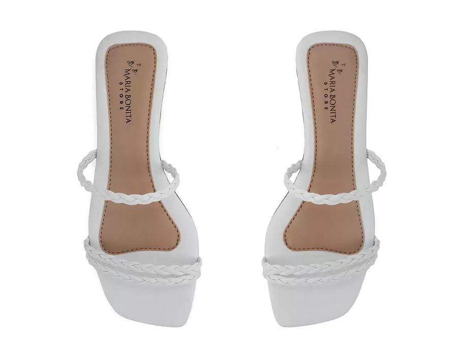 Sandália Rasteira Dk Shoes Bico Quadrado Trança Branco