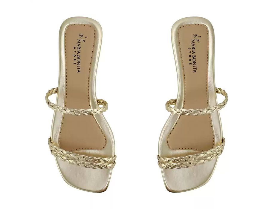 Sandália Rasteira Dk Shoes Bico Quadrado Trança Dourada