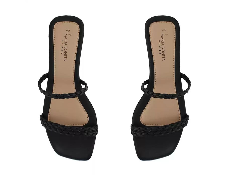 Sandália Rasteira Dk Shoes Bico Quadrado Trança Preto