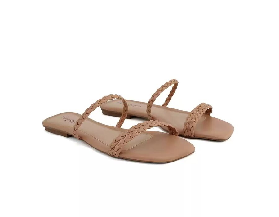 Sandália Rasteira Dk Shoes Bico Quadrado Trança Rosê