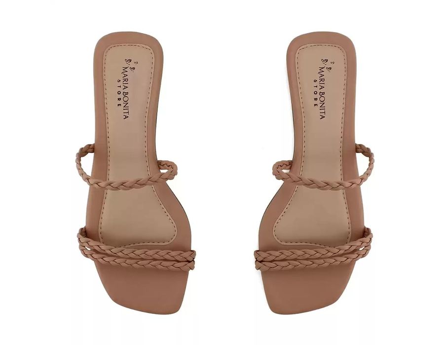 Sandália Rasteira Dk Shoes Bico Quadrado Trança Rosê