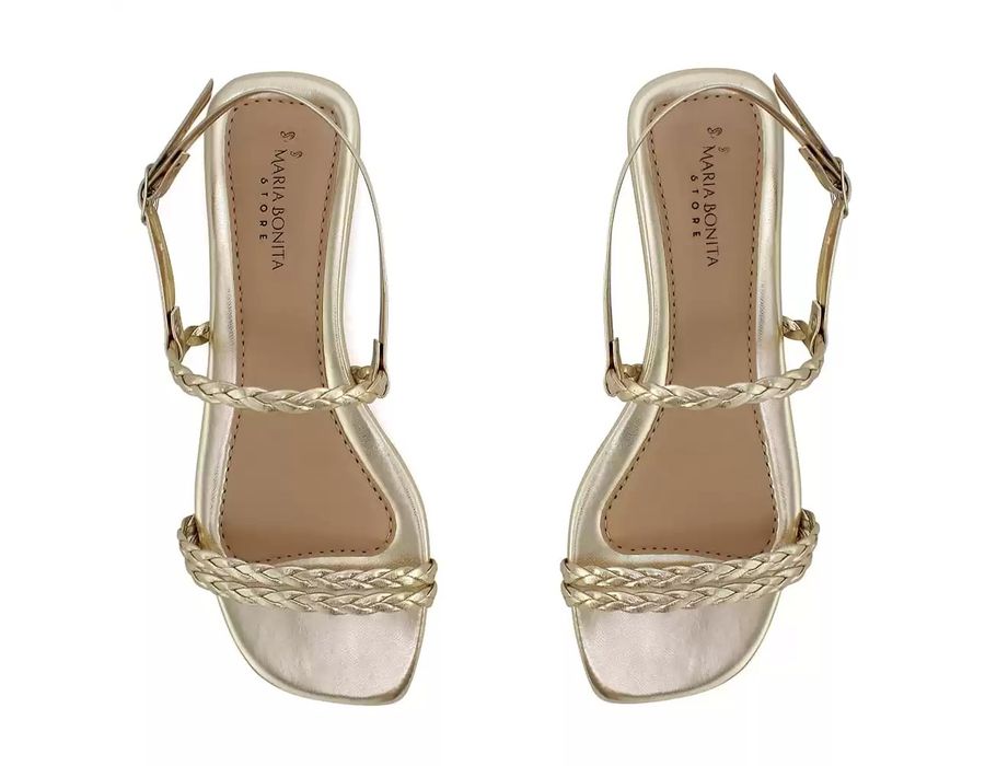 Sandália Rasteira Bico Quadrado Amarração Dk Shoes Dourada