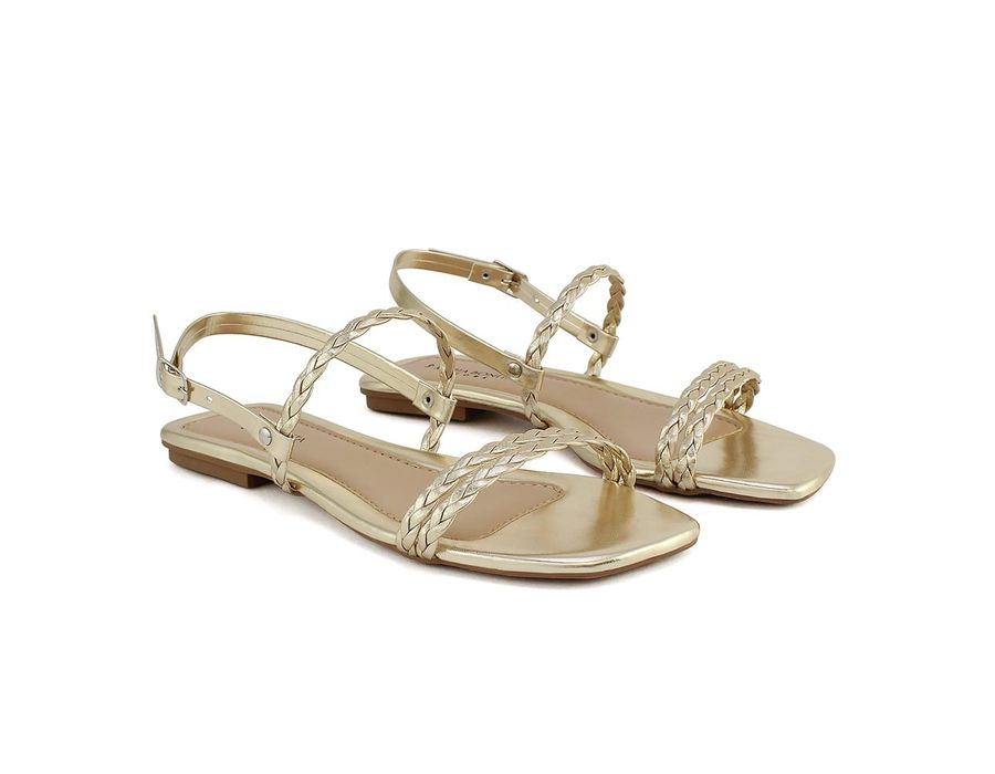 Sandália Rasteira Bico Quadrado Amarração Dk Shoes Dourada