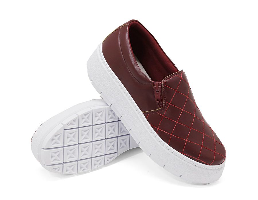 SlipOn Feminino Matelasse Ziper Lateral DK Shoes Bordo