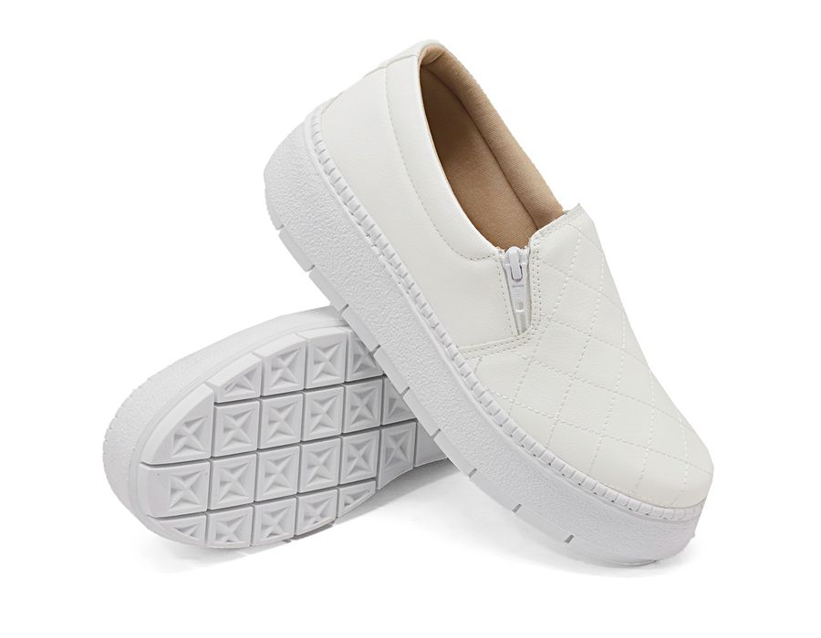 SlipOn Feminino Matelasse Ziper Lateral DK Shoes Branco