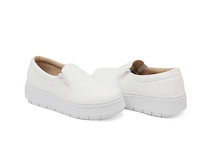SlipOn Feminino Matelasse Ziper Lateral DK Shoes Branco