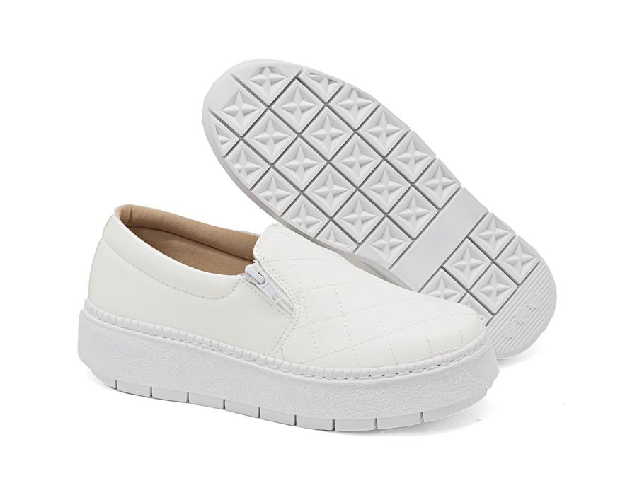 SlipOn Feminino Matelasse Ziper Lateral DK Shoes Branco