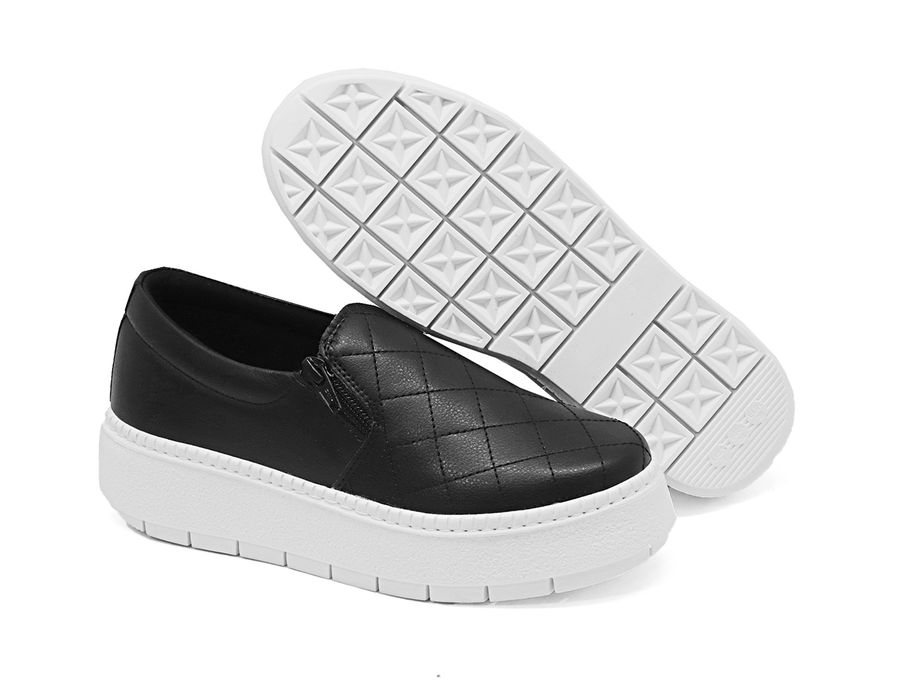 SlipOn Feminino Matelasse Ziper Lateral DK Shoes Preto