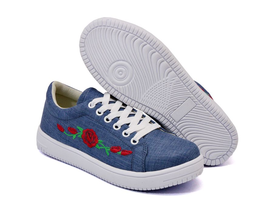 Tênis Siena Bordado Flor Dk Shoes Jeans Claro