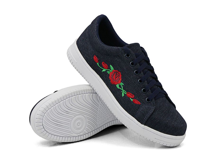 Tênis Siena Bordado Flor Dk Shoes Jeans Escuro